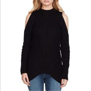 Jessica Simpson Cable Knit Cold Shoulder Mockneck Sweater Casual Black Small